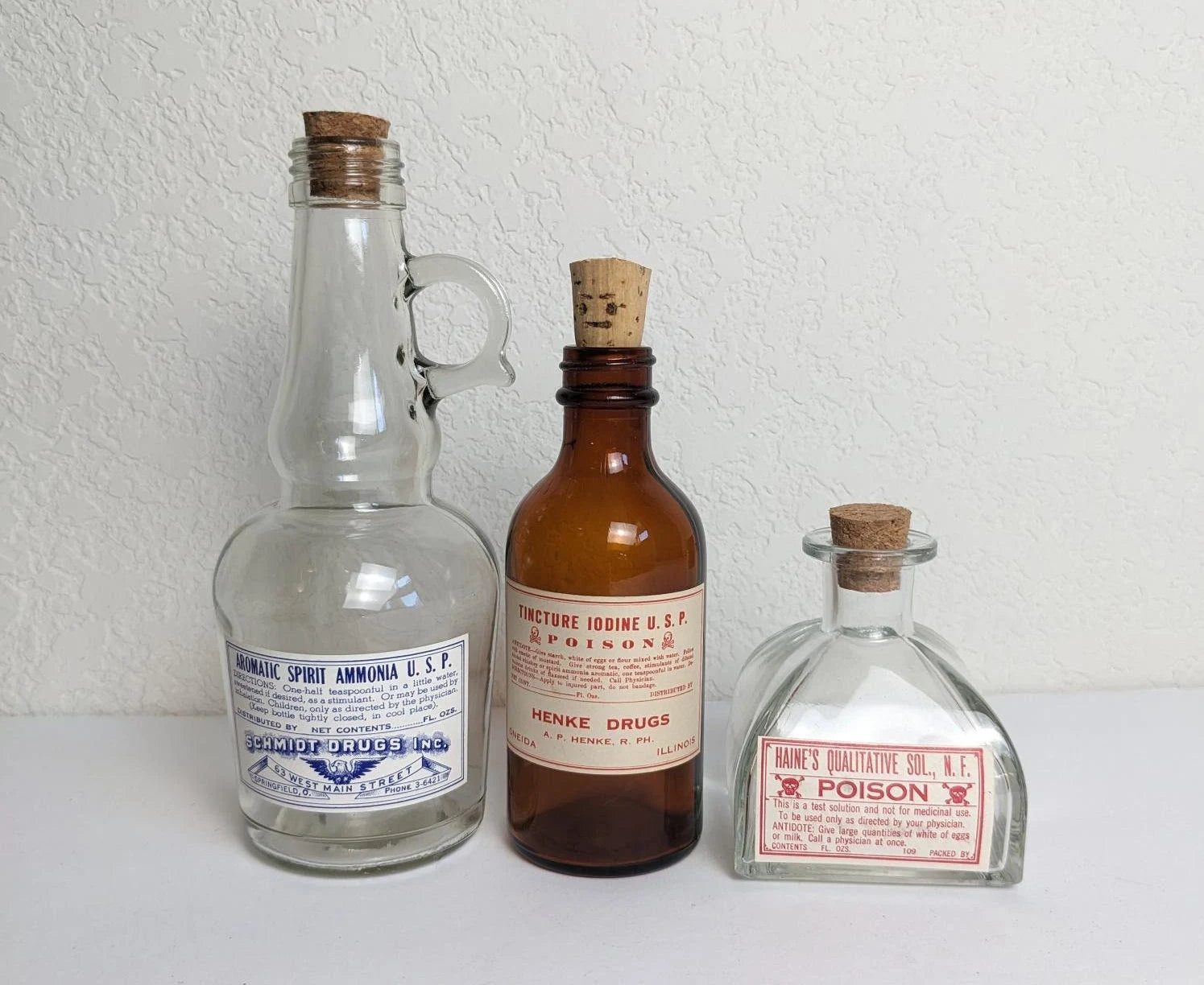 Vintage Antique Style Poison Drug Store Bottles