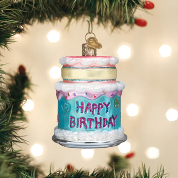 Happy Birthday Cake Blown Glass Hanging Tree Ornament by Old World Christmas