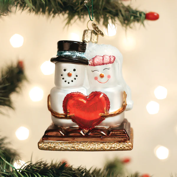 S'mores In Love Bride and Groom Couple Snowman Style Blown Glass Tree Ornament by Old World Christmas Ornament