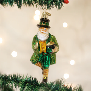 Irish Santa in Green Coat Blown Glass Tree Ornament by Old World Christmas