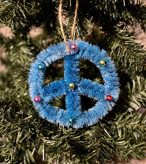 Peace Sign Bottlebrush Christmas Ornament