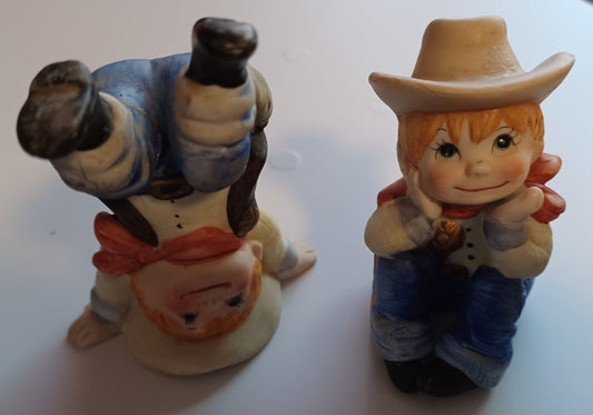 Vintage Toddler Cowboys - set of 2 ceramic figurines