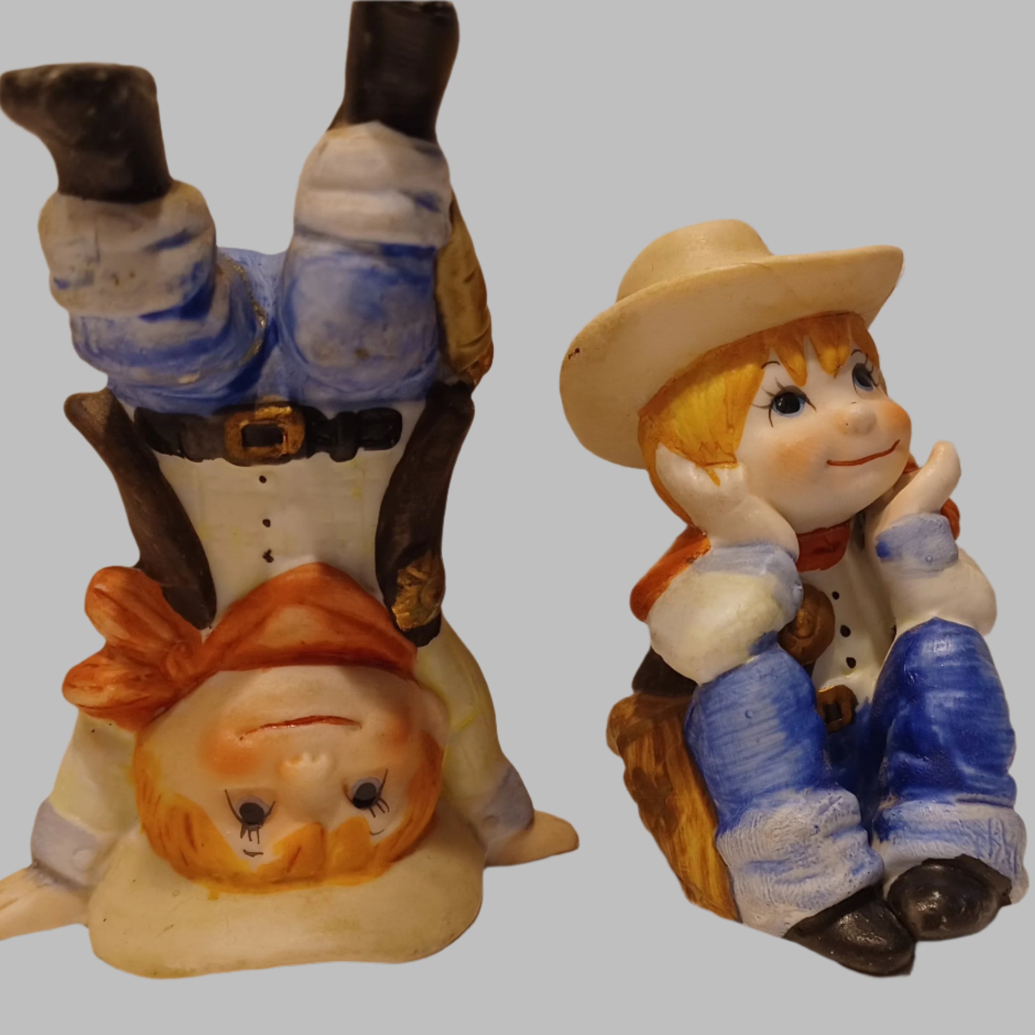 Vintage Toddler Cowboys - set of 2 ceramic figurines