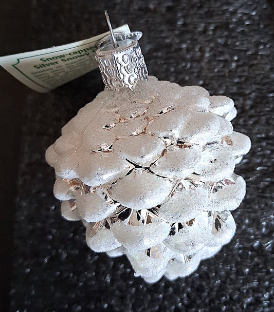 Silver Snow Capped Pinecone Blown Glass Tree Ornament by Old World Christmas