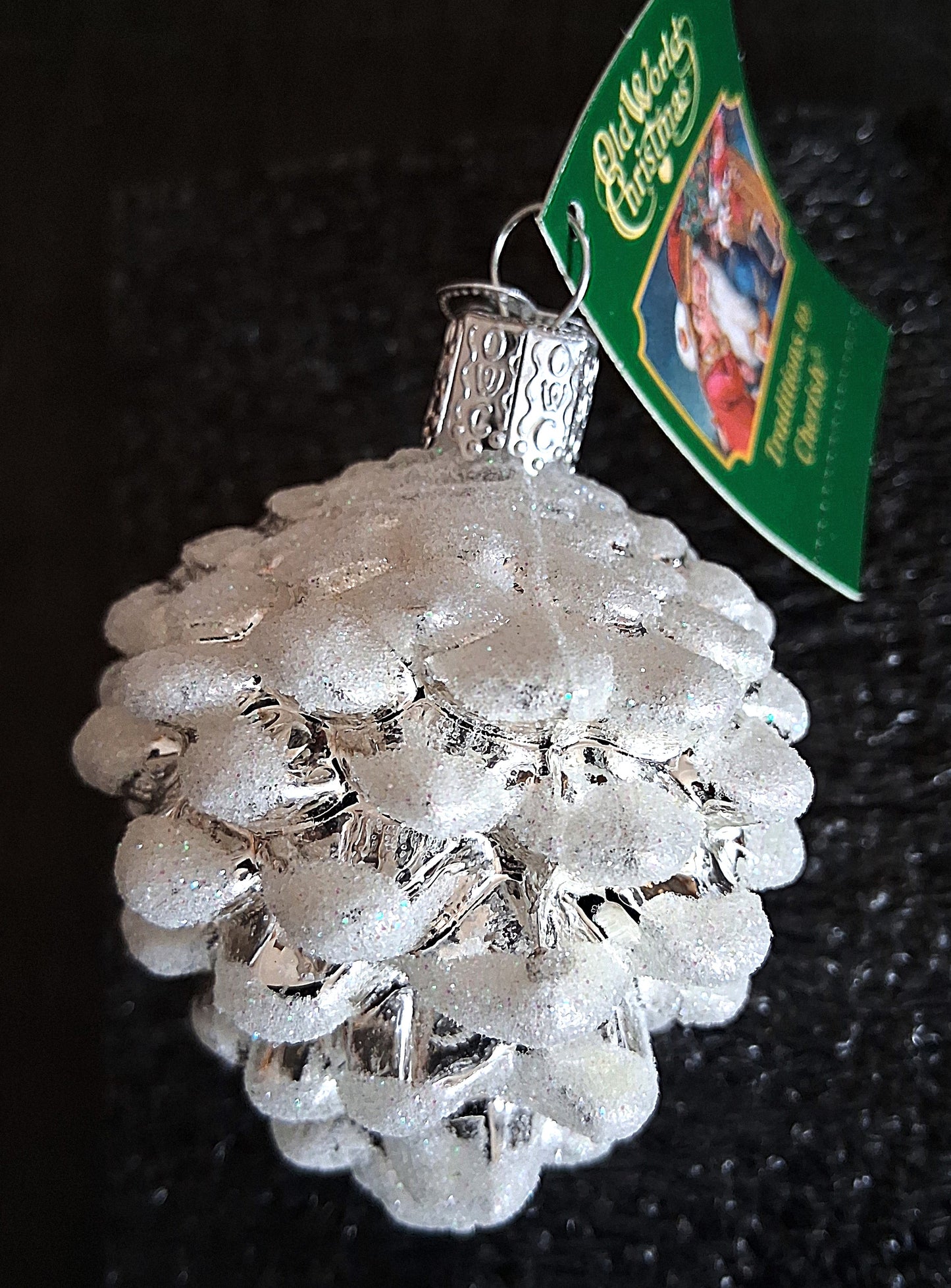 Silver Snow Capped Pinecone Blown Glass Tree Ornament by Old World Christmas