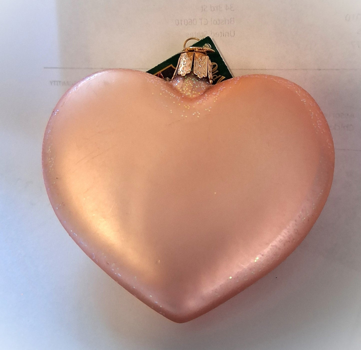 To My Godmother Pink Heart with Cardinal - 3.75" Blown Glass Tree Ornament by Old World Christmas - RETIRED