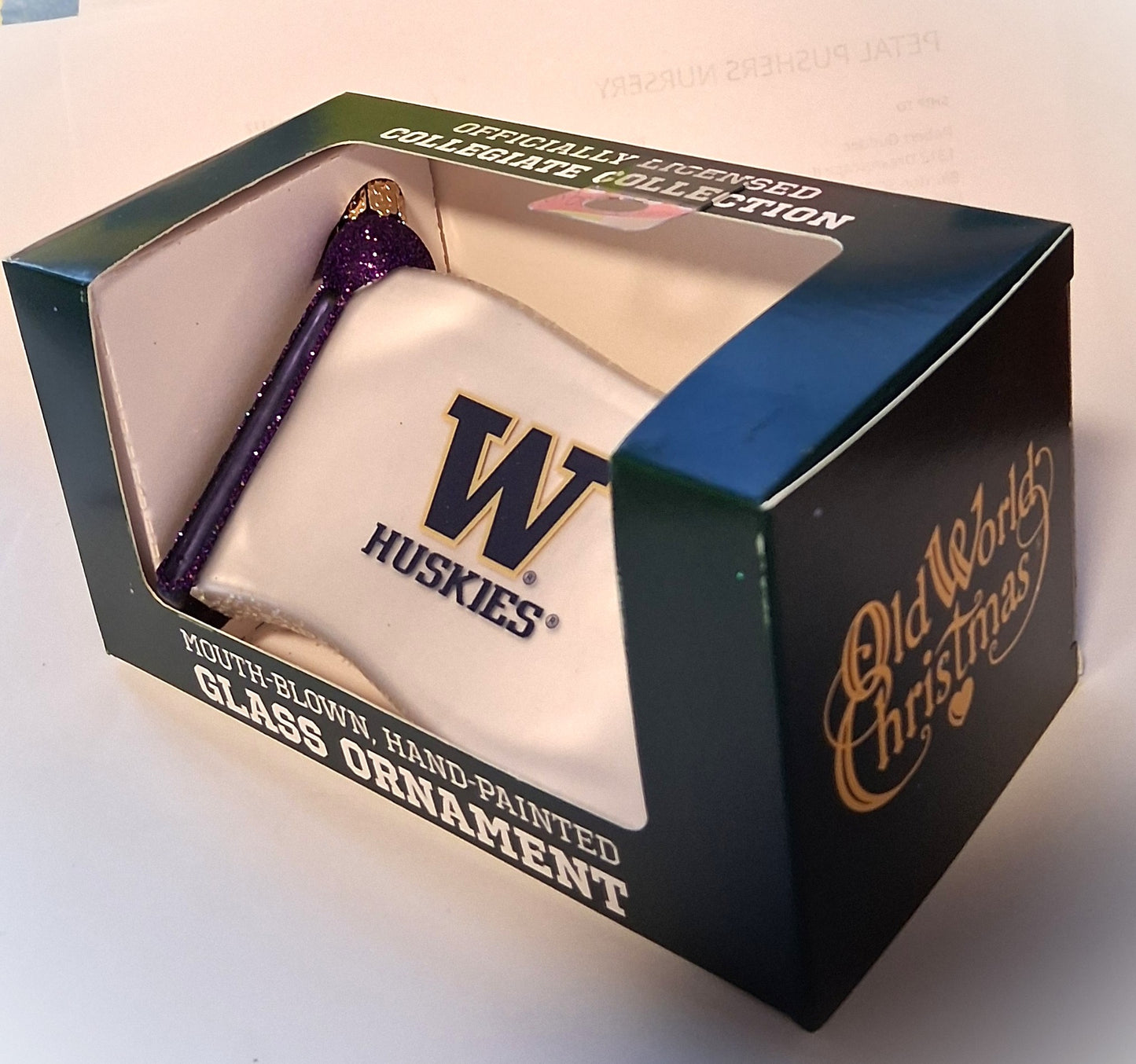Washington State Huskies Flag - Blown Glass Tree Ornament by Old World Christmas