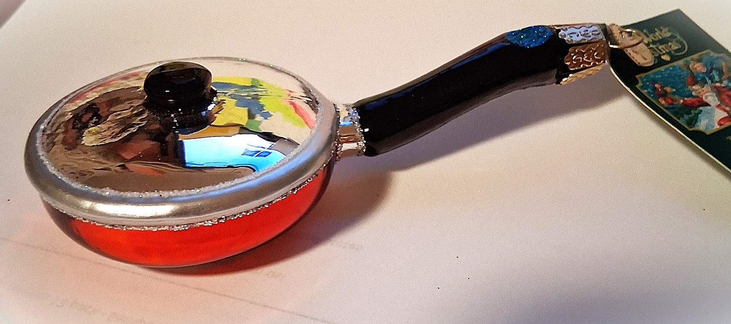 Red Frying Pan Blown Glass Tree Ornament by Old World Christmas - RETIRED