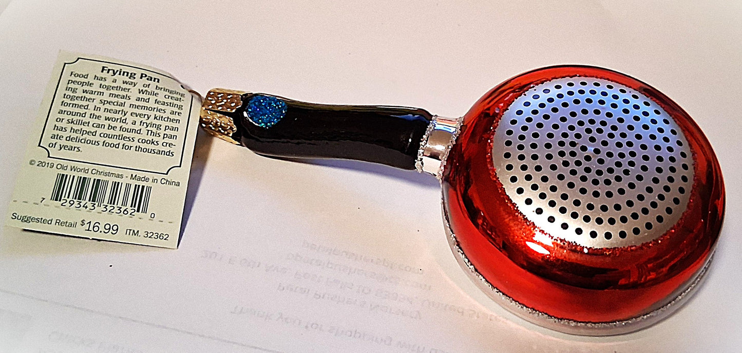 Red Frying Pan Blown Glass Tree Ornament by Old World Christmas - RETIRED