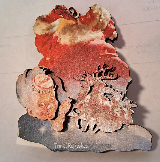 Coca Cola Travel Refreshed - Vintage-themed Wooden Tree Ornament - Ginger Cottages collection