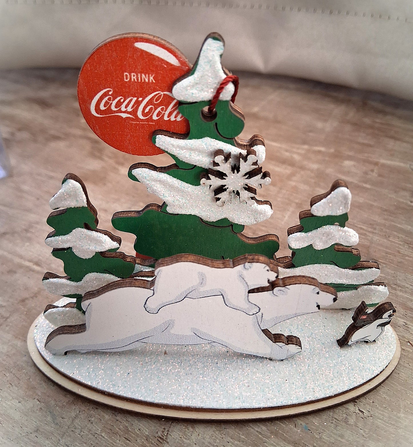 Coca Cola Polar Bear Wooden Christmas Tree Ornament by Ginger Cottages