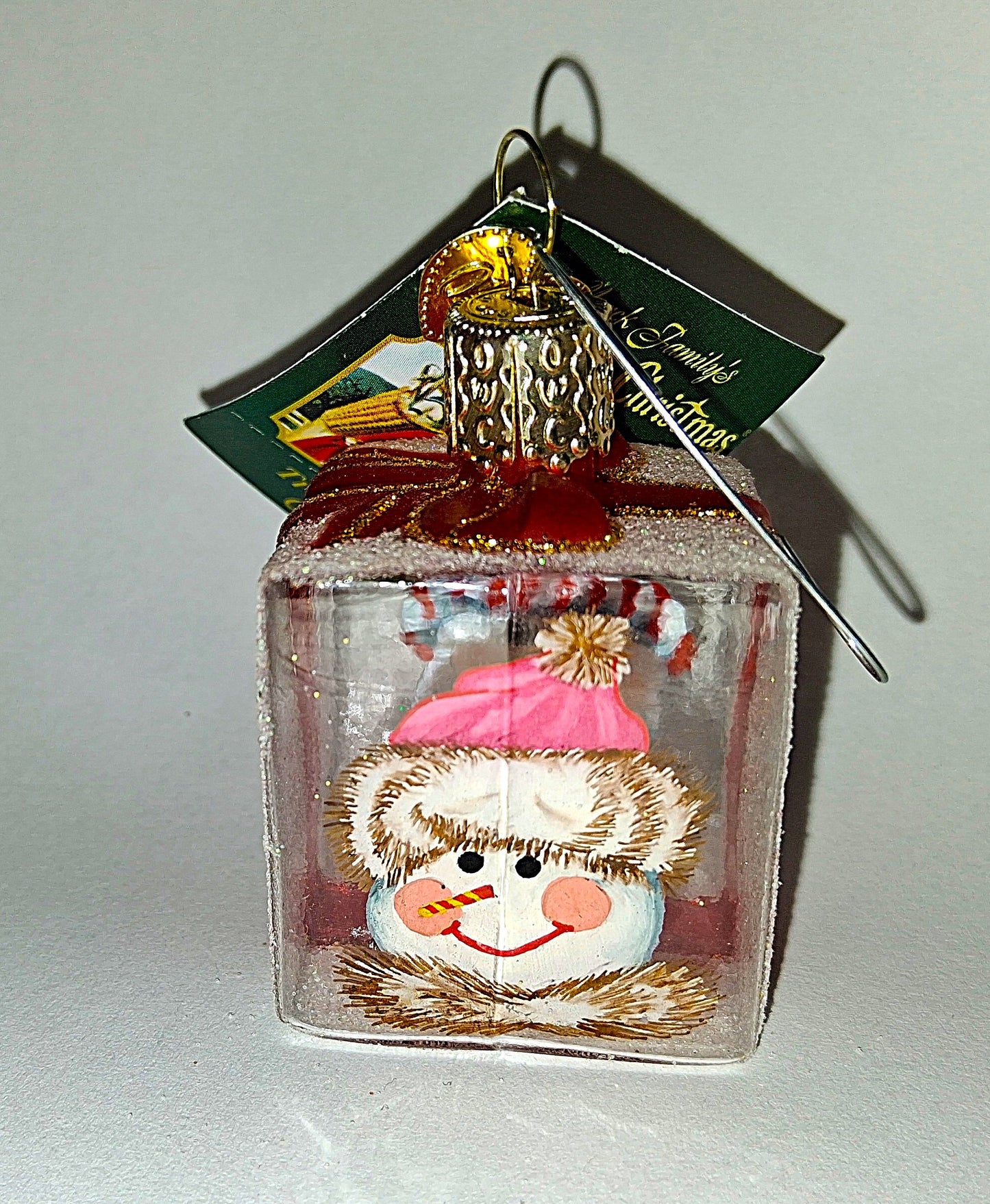 Snowman Ice Cube Shaped Glass Tree Ornament - Inside Out Collection by Old World Christmas