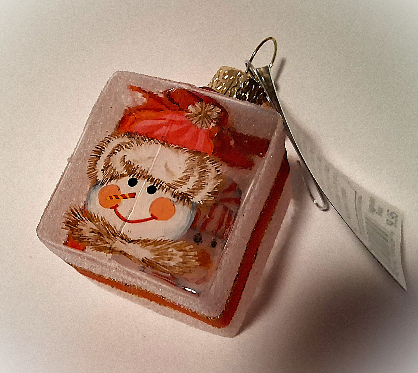 Snowman Ice Cube Shaped Glass Tree Ornament - Inside Out Collection by Old World Christmas