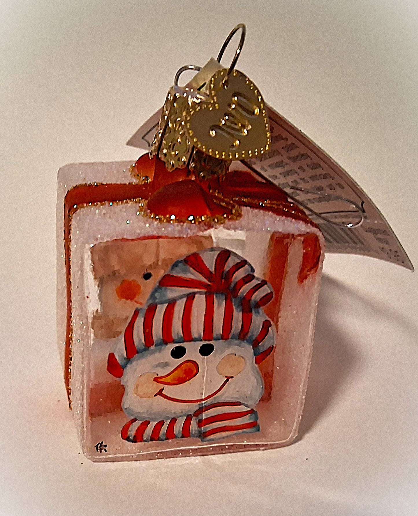 Snowman Ice Cube Shaped Glass Tree Ornament - Inside Out Collection by Old World Christmas