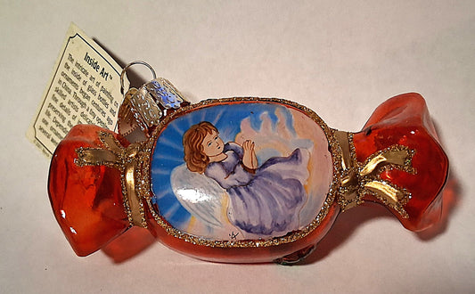 Angel on Tootsie Roll Candy - Inside Art Blown Glass Tree Ornament by Old World Christmas