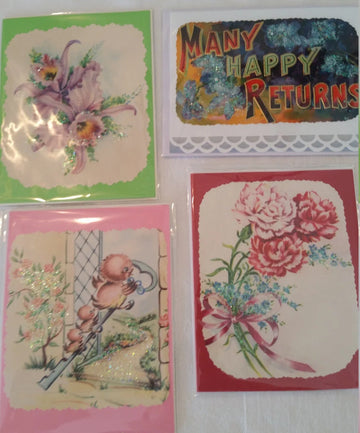 Set of 4 Handmade Vintage Greeting Cards