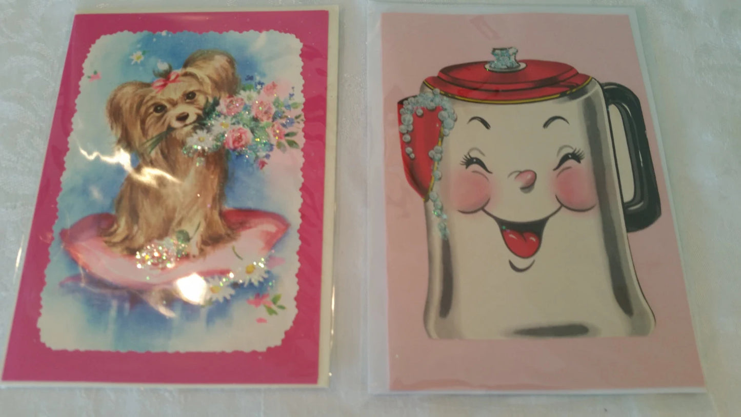 Set of 2 Vintage Handmade Greeting Cards