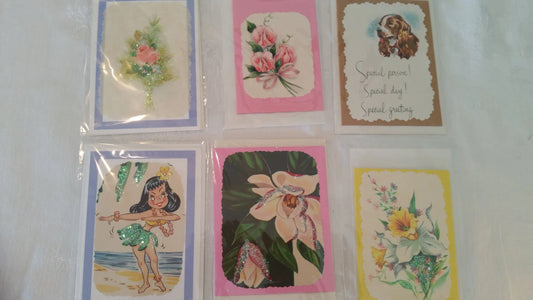 Set of 6 Handmade Vintage Greeting Cards