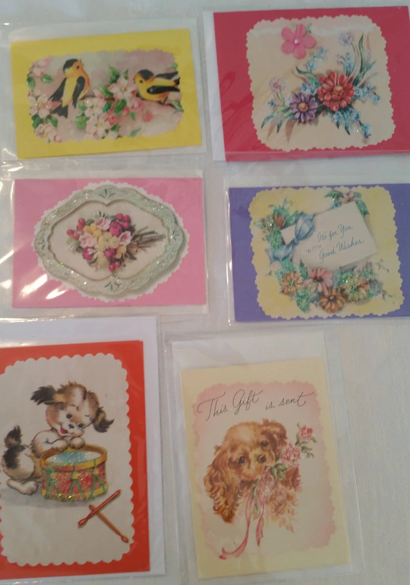 Set of 6 Handmade Vintage Greeting Cards