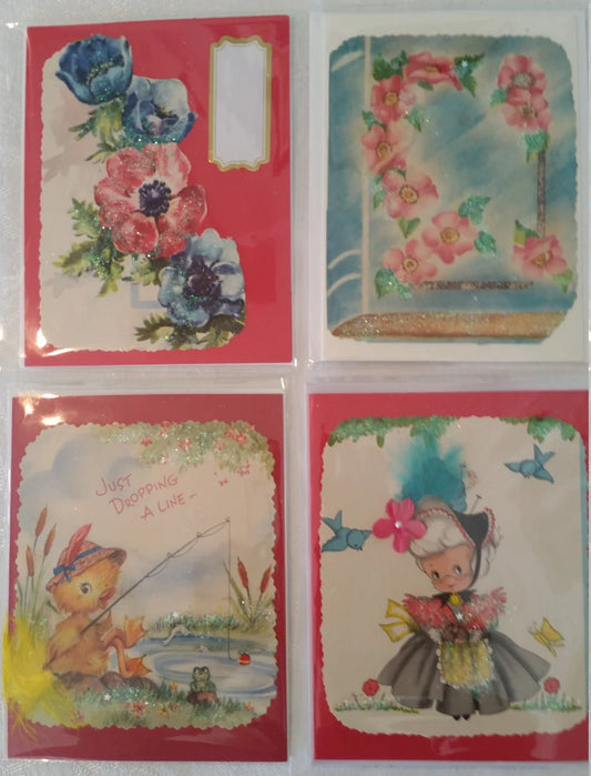 Set of 4 Handmade Vintage Greeting Cards
