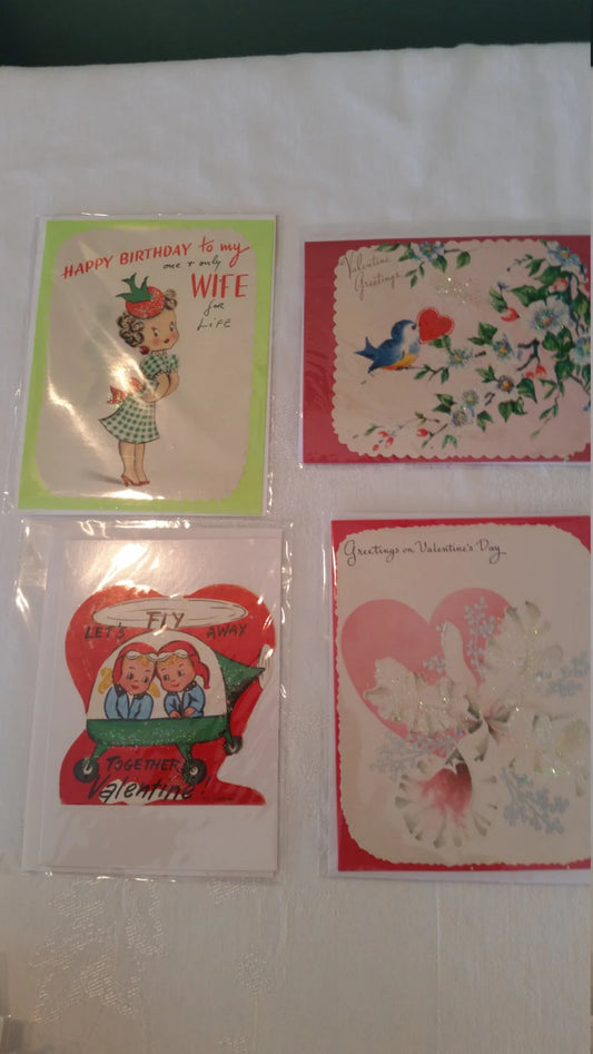 Set of 4 Vintage Handmade Valentine's Day Cards