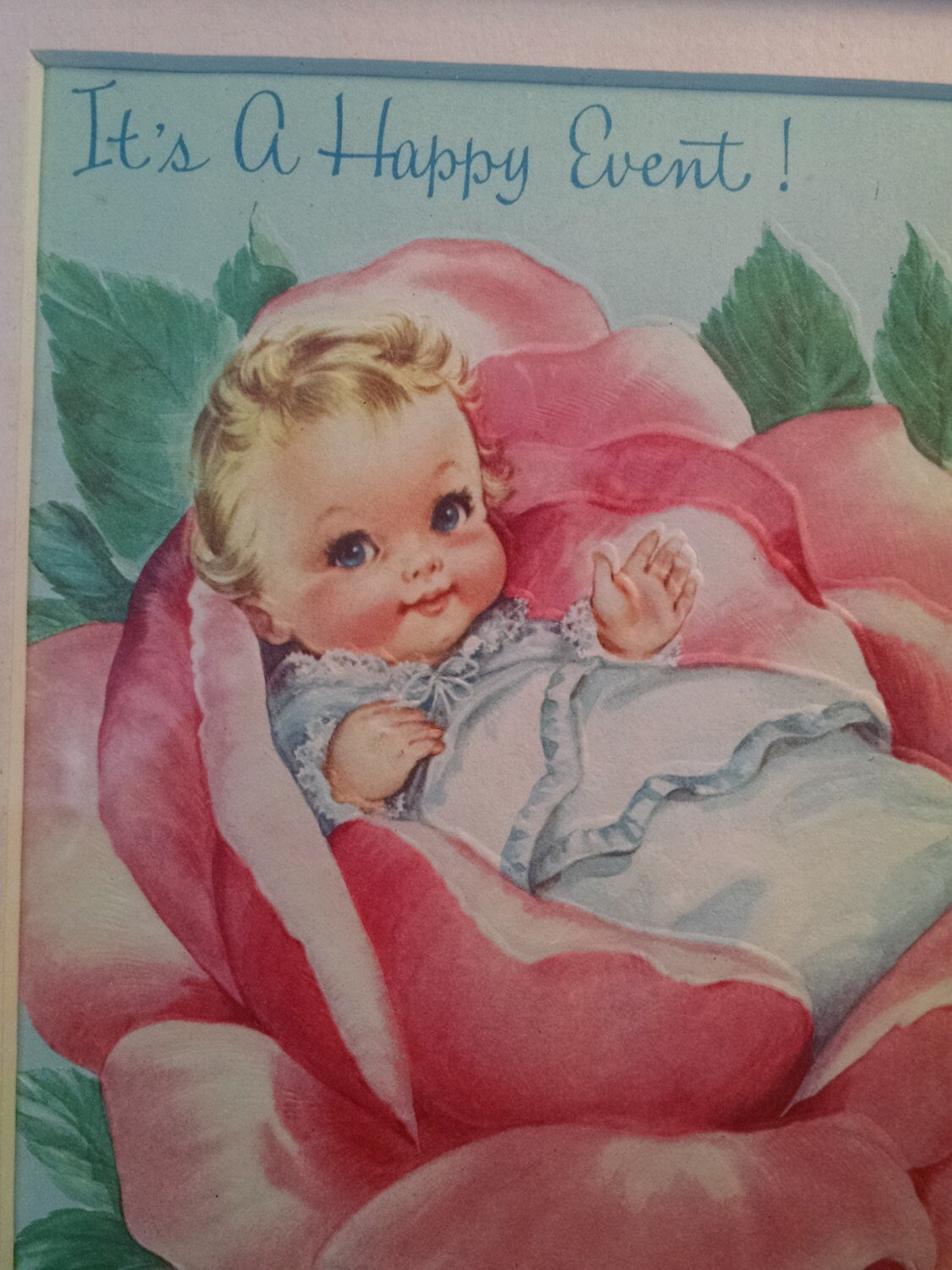 Vintage Baby Girl Greeting Card Framed in Pink