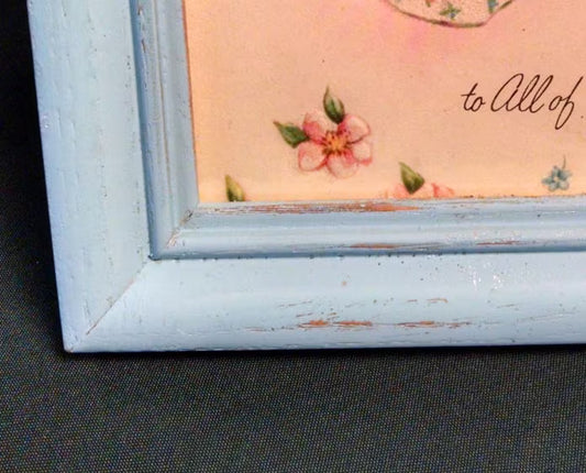 Vintage Baby Boy Greeting Card Framed in Blue