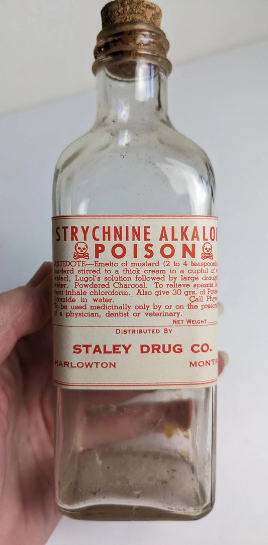 Vintage Antique Style Poison Drug Store Bottles - Strychnine Alkaloid, Poison and Denatured Alcohol Labels