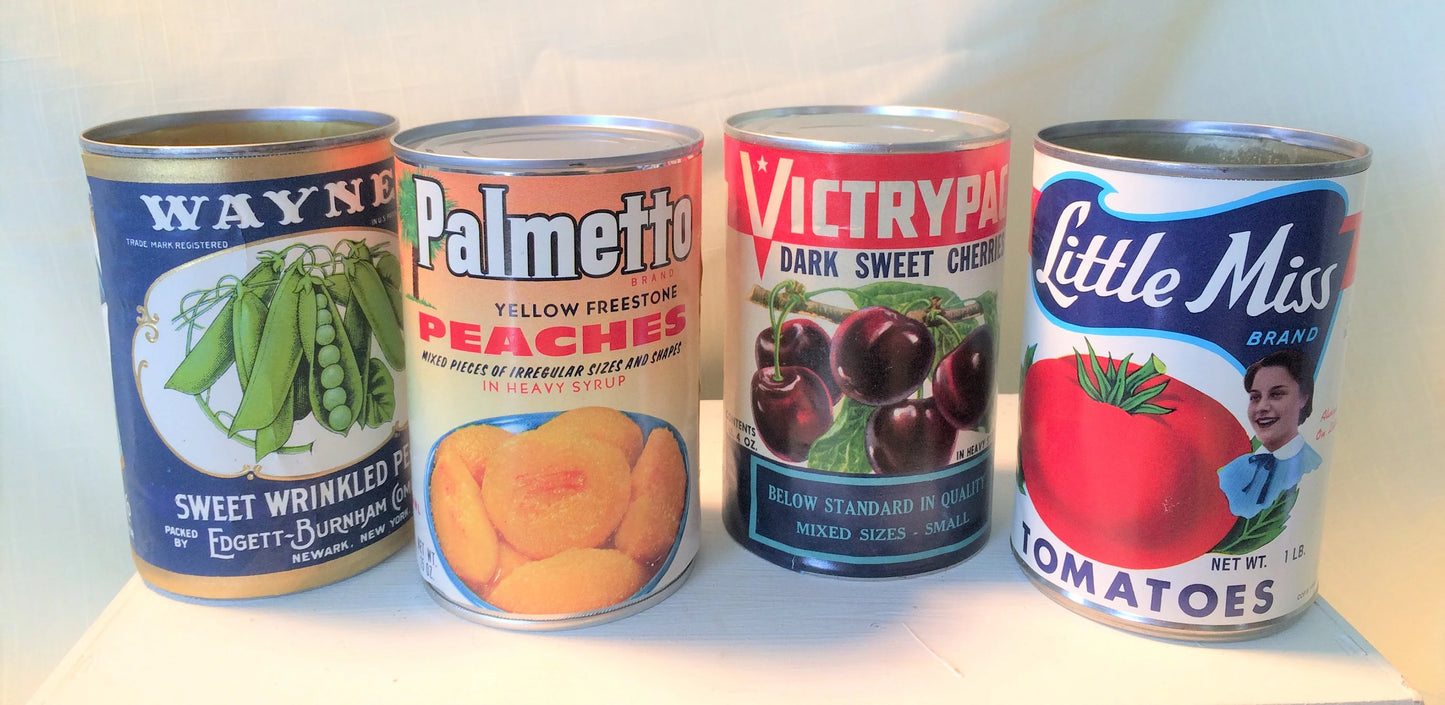 Set of 4 Vintage Fruit & Veggie Cans