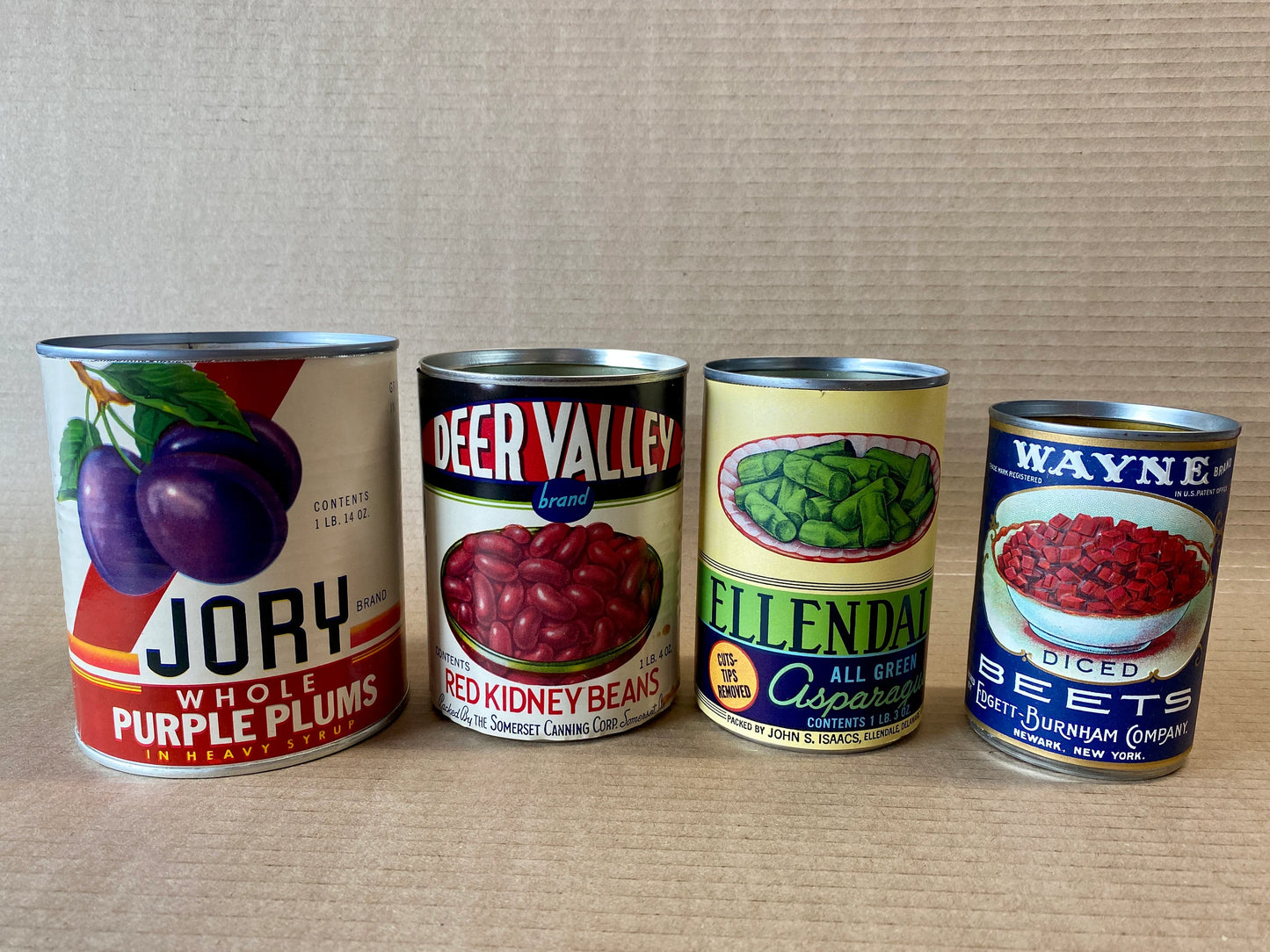 Vintage Label Set of 4 Fruit & Veggie Cans