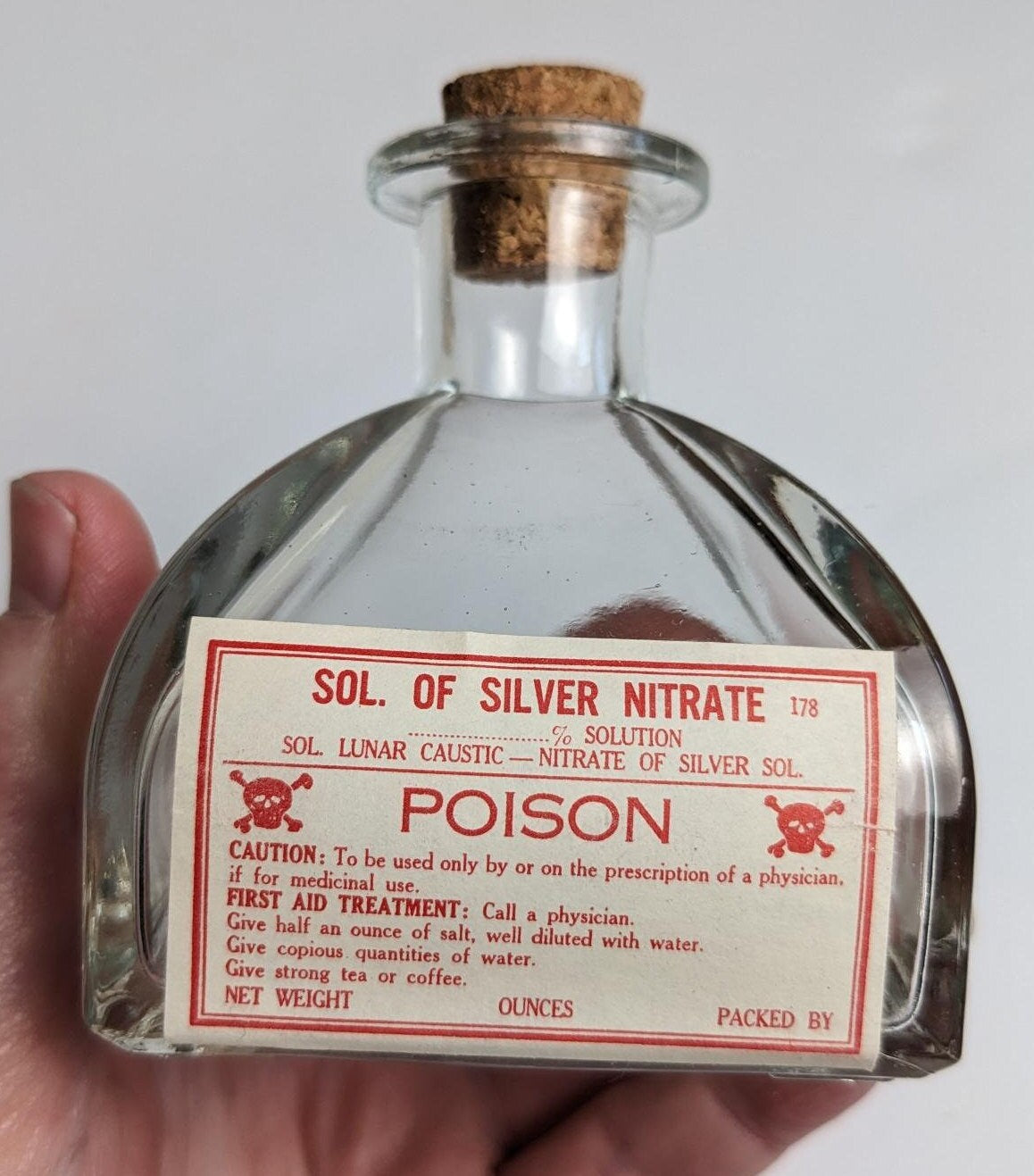 Vintage Antique Style Poison Drug Store Bottles - Denatured Alcohol, Cresolis Comp. and Silver Nitrate Labels