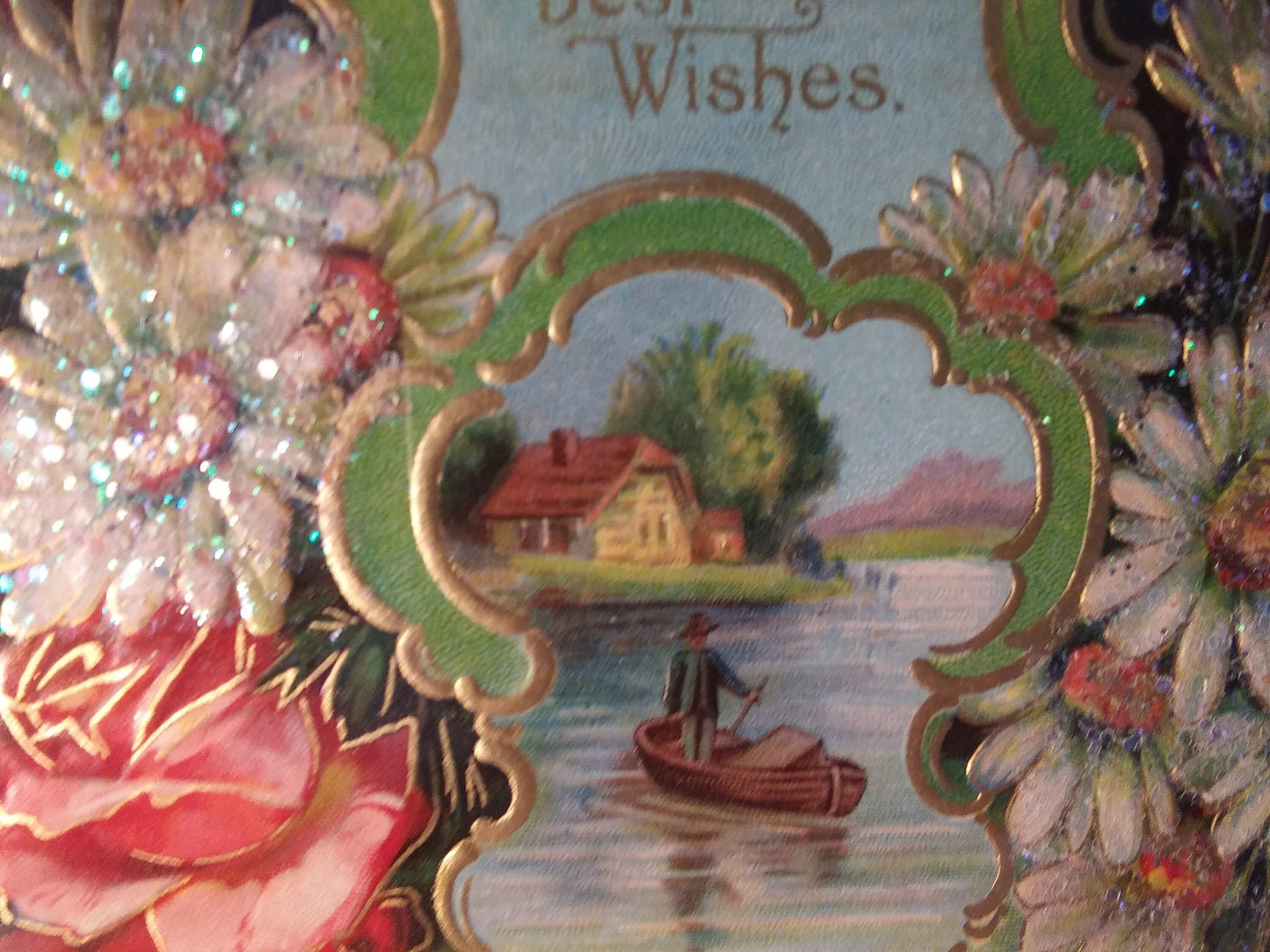 1908 Vintage Framed Best Wishes Postcard