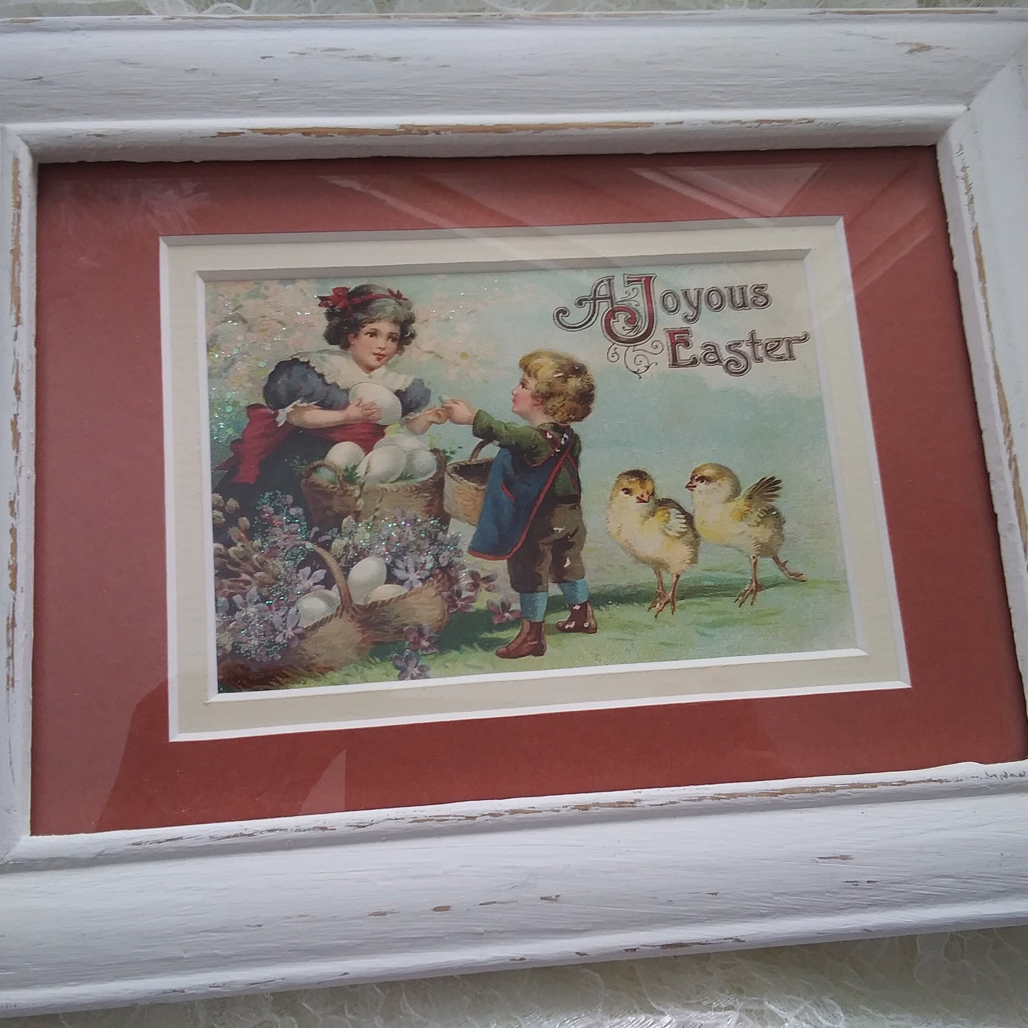 1900's Easter Vintage Framed Postcard Picture