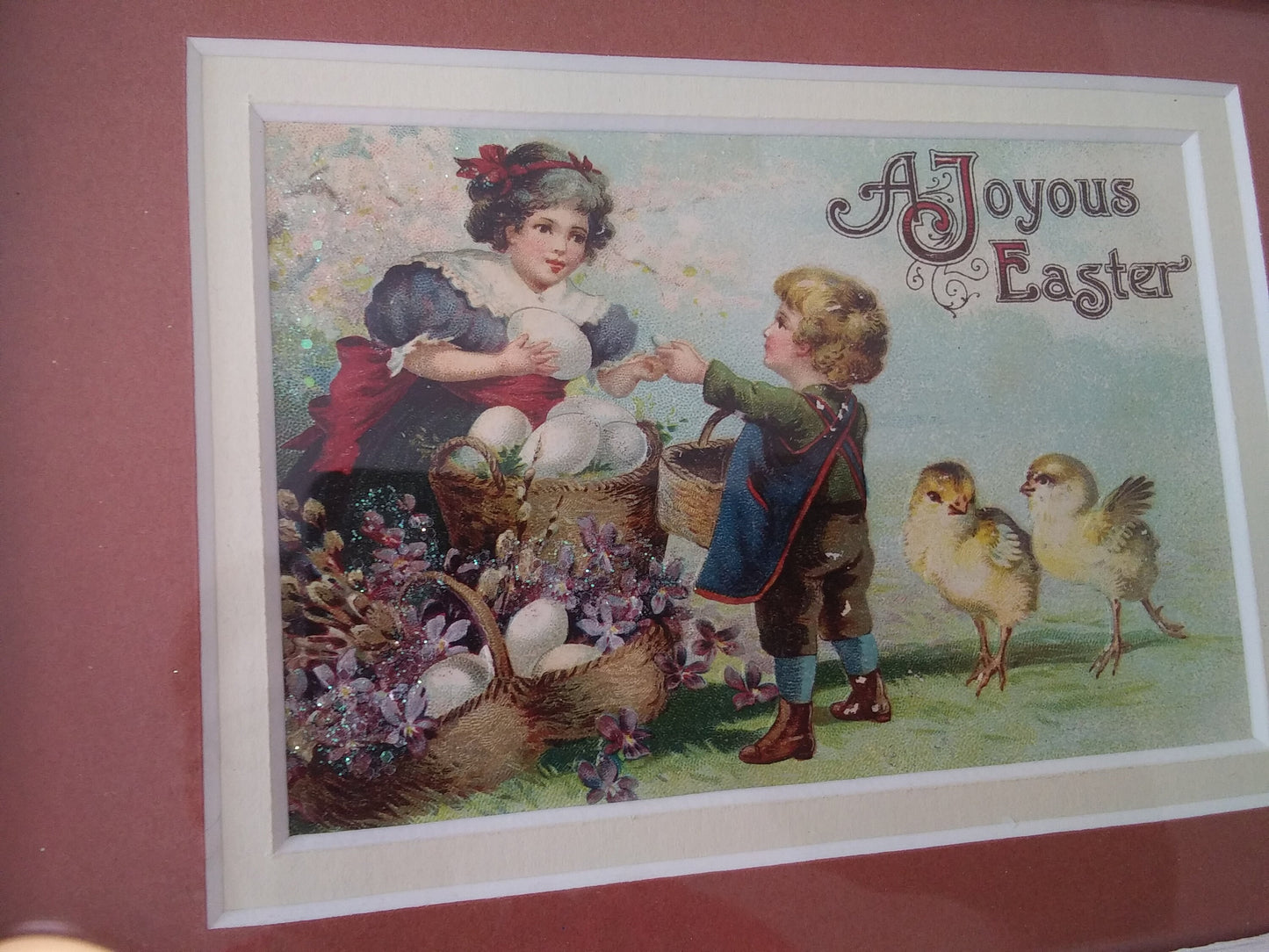 1900's Easter Vintage Framed Postcard Picture