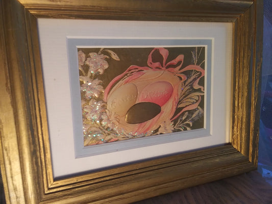 1908 Vintage Framed Easter Postcard Picture of Eggs in Bird's Nest