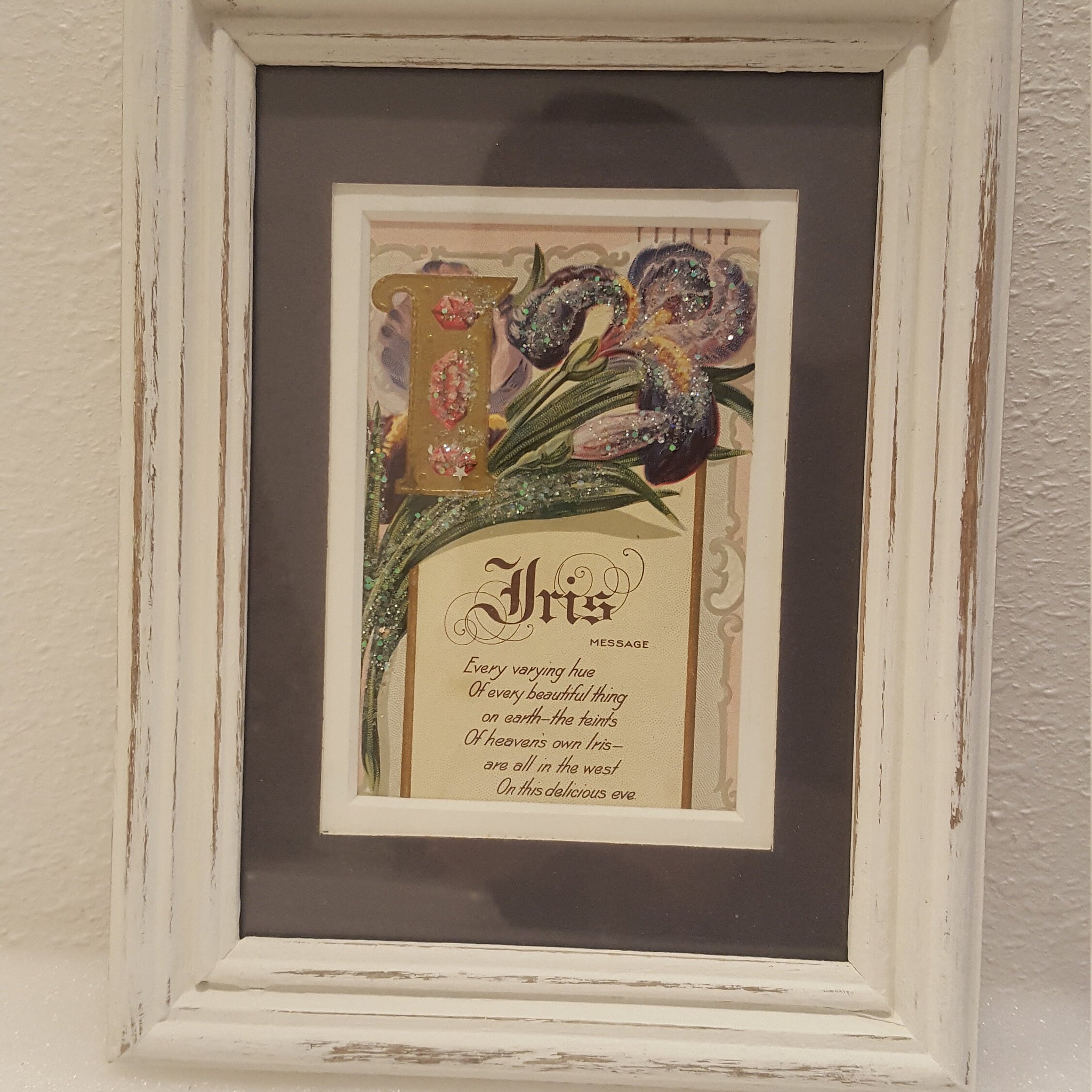Vintage Card in Distressed White Picture Frame