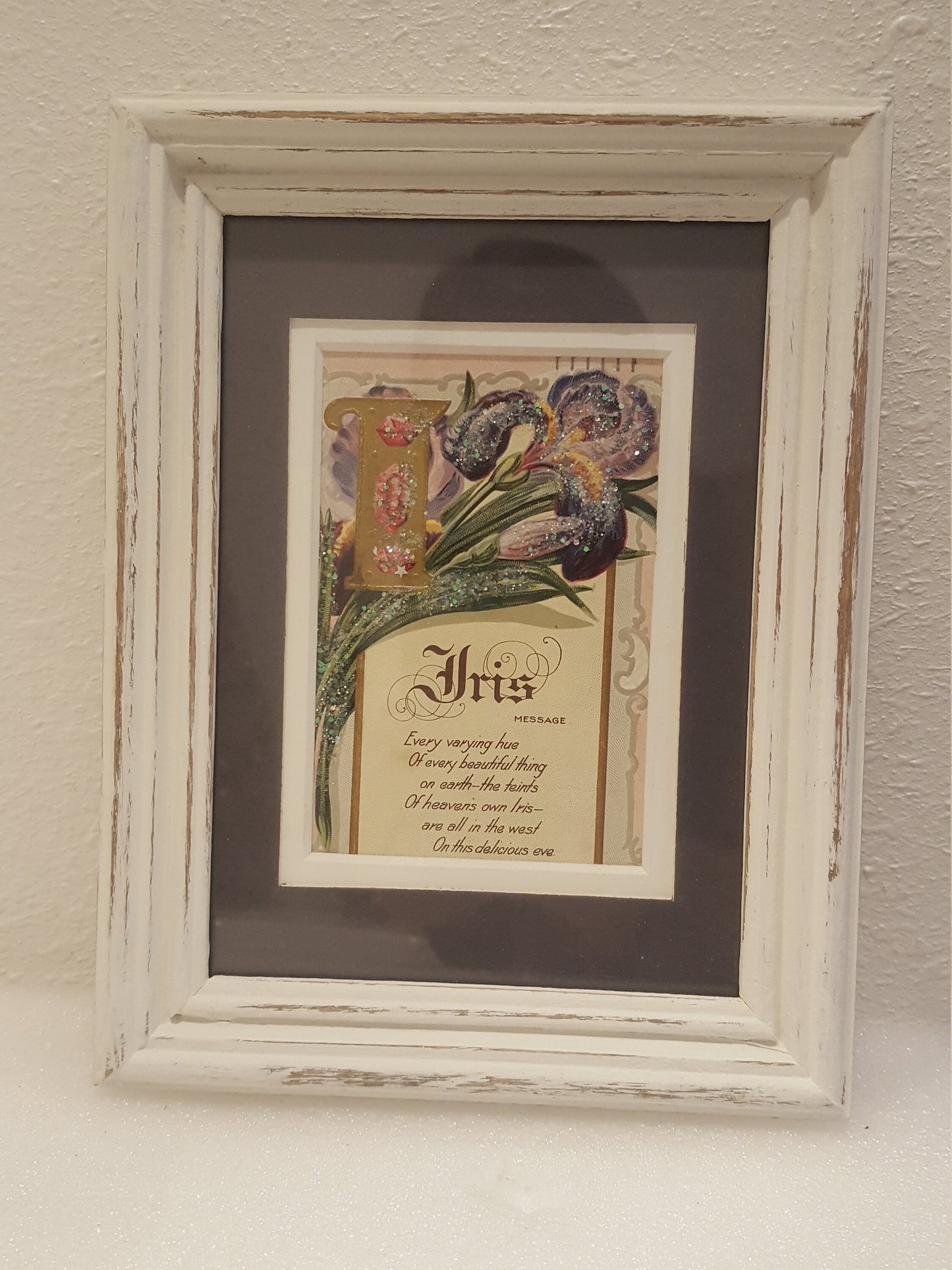 Vintage Card in Distressed White Picture Frame