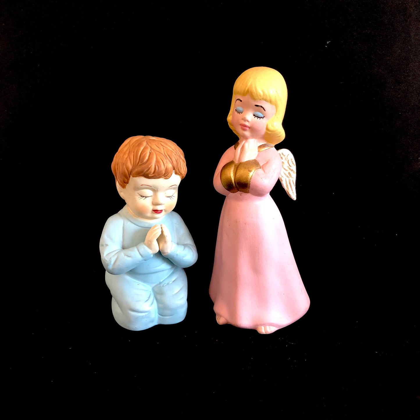 Vintage Porcelain Angel Girl and Boy Praying Set