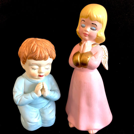 Vintage Porcelain Angel Girl and Boy Praying Set