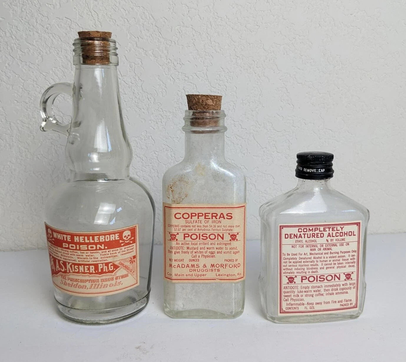 Vintage Antique Style Poison Drug Store Bottles