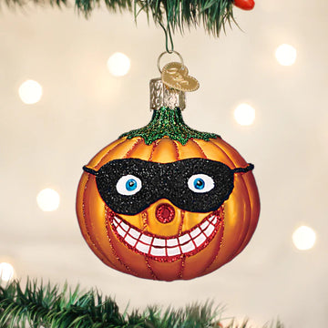 Masked Jack O' Lantern Halloween-themed Blown Glass Hanging Ornament by Old World Christmas