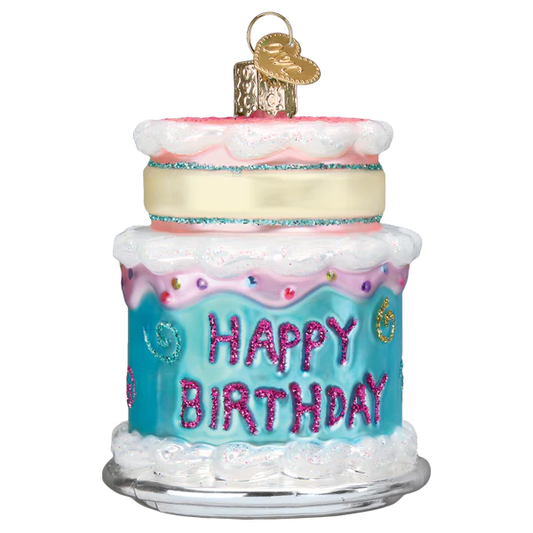 Happy Birthday Cake Blown Glass Hanging Tree Ornament by Old World Christmas