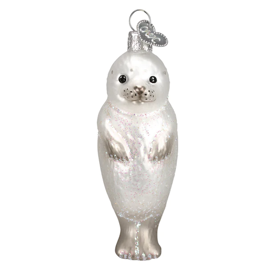 White Baby Seal Pup - Blown Glass Tree Ornament by Old World Christmas