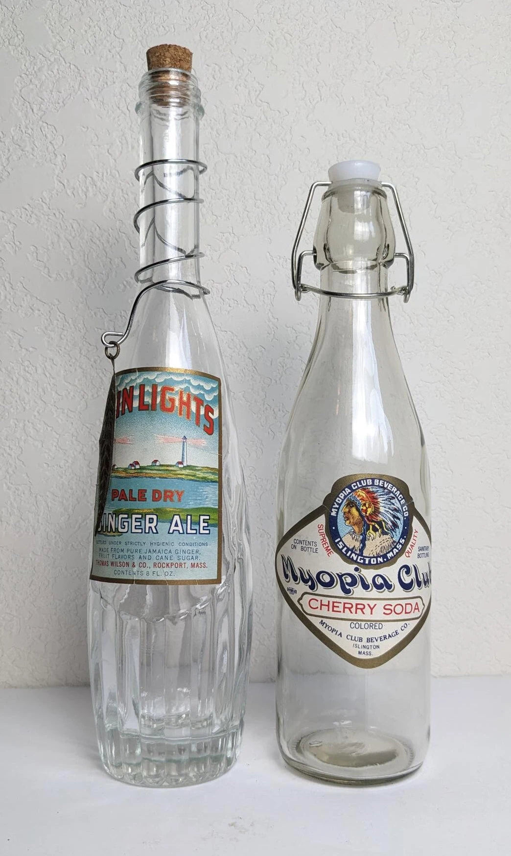 Vintage Antique Style Soda Bottles - Ginger Ale and Cherry Soda Labels