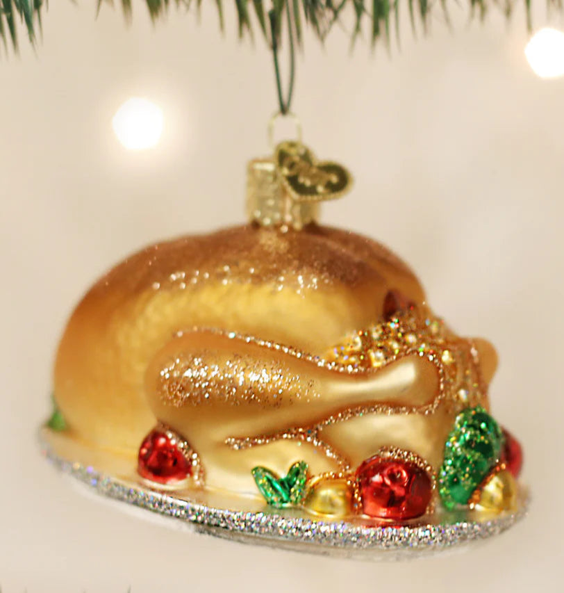Turkey Platter Blown Glass Tree Ornament by Old World Christmas - Thanksgiving Christmas Dinner