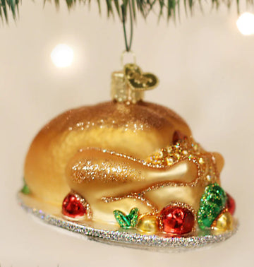 Turkey Platter Blown Glass Tree Ornament by Old World Christmas - Thanksgiving Christmas Dinner