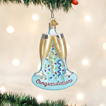 Congratulations Champagne Toast Flute Glasses - Blown Glass Tree Ornament by Old World Christmas