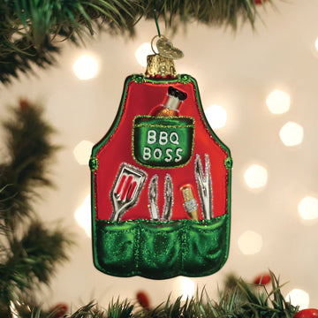 BBQ Boss Grill Apron Blown Glass Hanging Tree Ornament by Old World Christmas