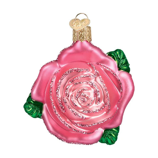 Pink Rose Old World Christmas Ornament