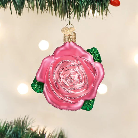 Pink Rose Old World Christmas Ornament